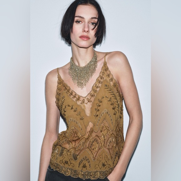 ZARA BEADED EMBROIDERED TOP ZW COLLECTION LIMITED EDITION - Picture 12 of 15